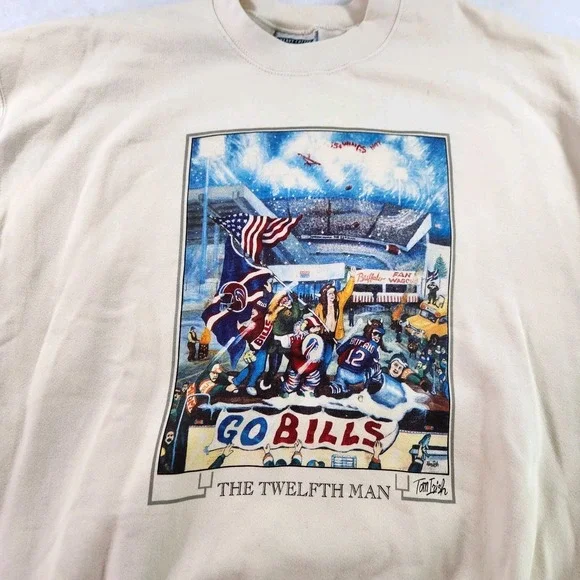 VTG Buffalo Bills twelflth‎ man Tom irish 90s LEE crewneck sweater sz XL USA NFL